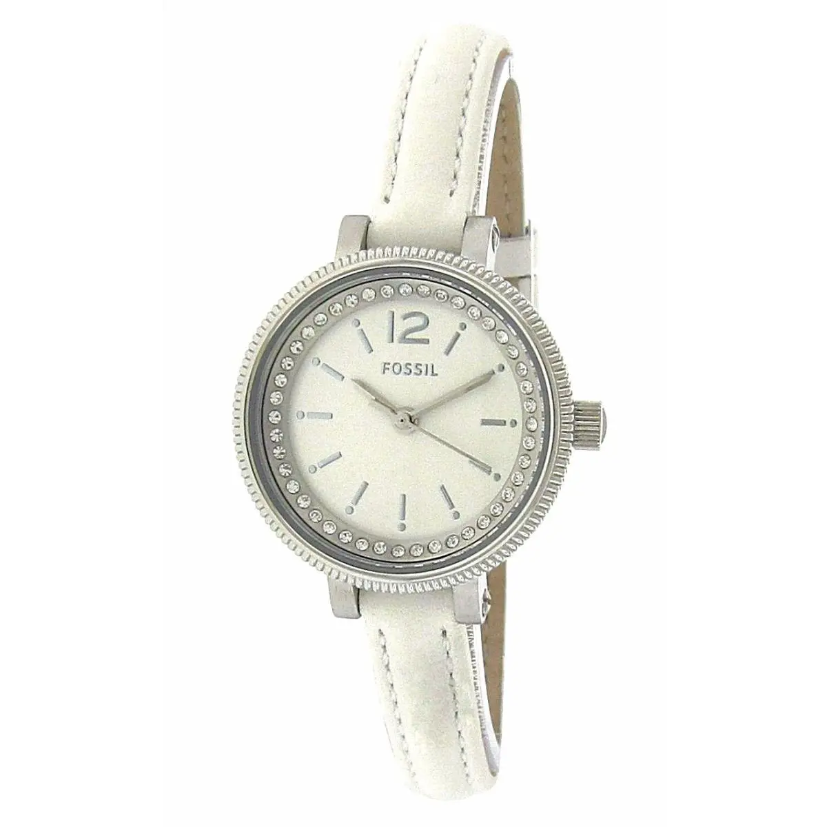 BQ1203 Crystals White Dial Leather Strap Women`s Watch - Great Gift by Fossil