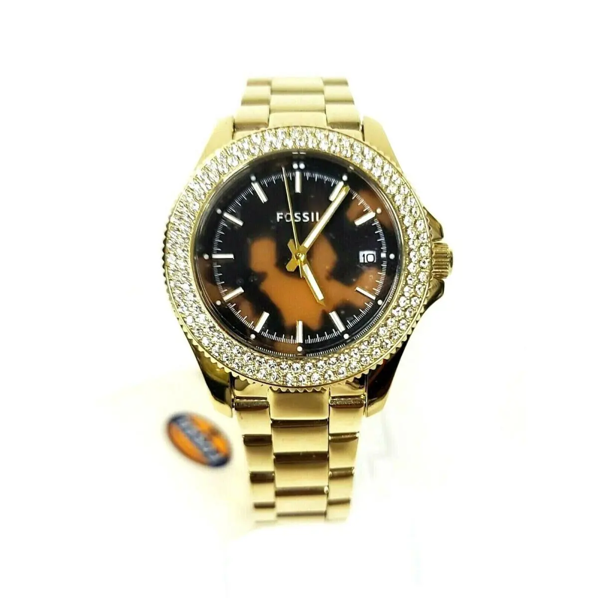 Gold Tone Crystals Brown Tortoise Dial Bracelet Watch AM4526 by Fossil