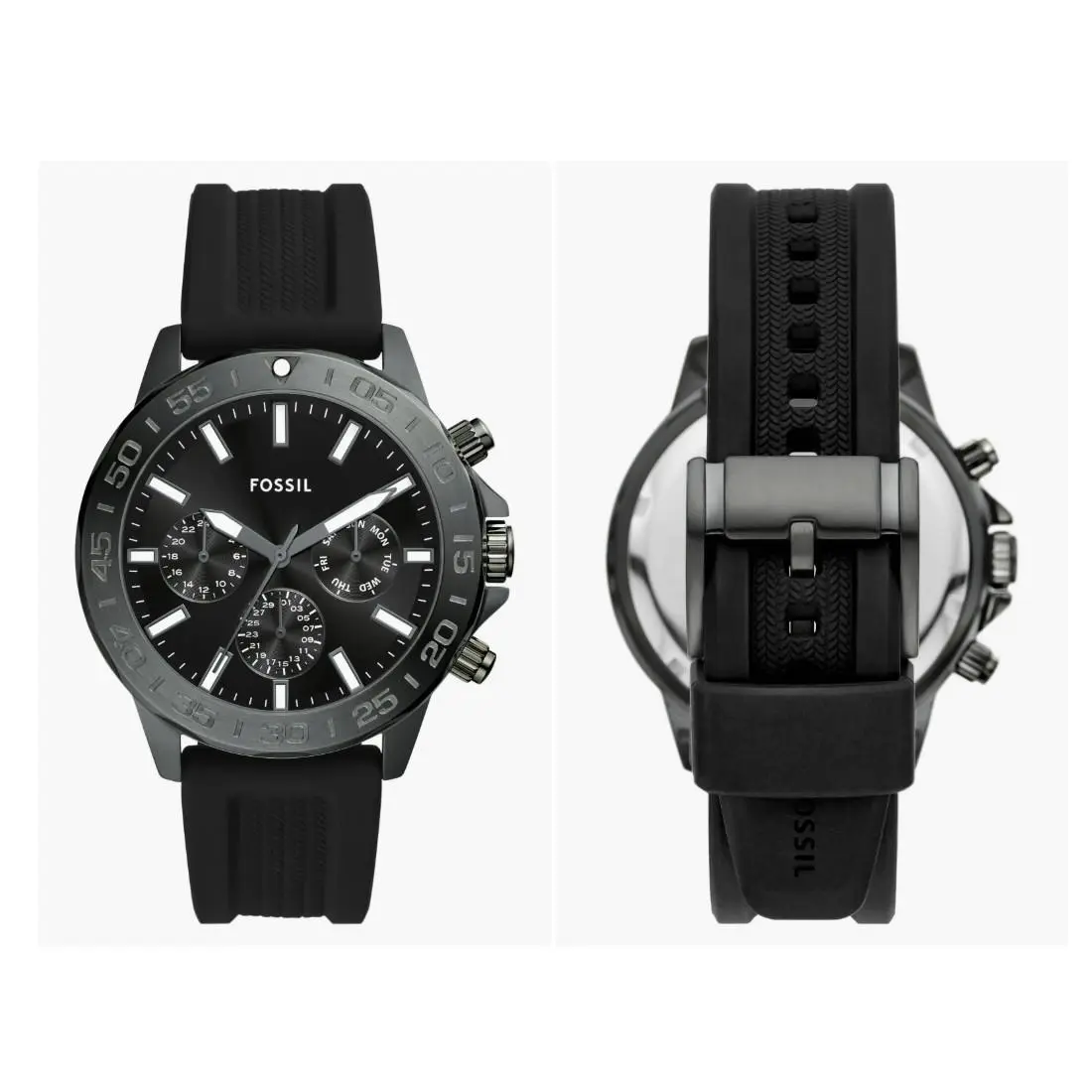 Fossil Bannon BQ2711 Men`s Multifunction Gunmetal Black Silicone Watch