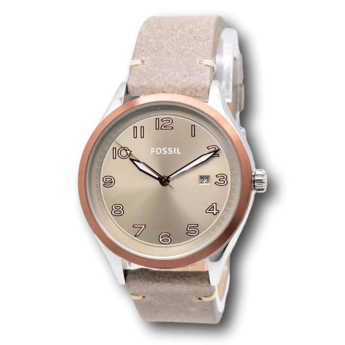Wylie Men`s 42mm Rose Gold and Taupe Leather Strap Watch BQ2509 by Fossil
