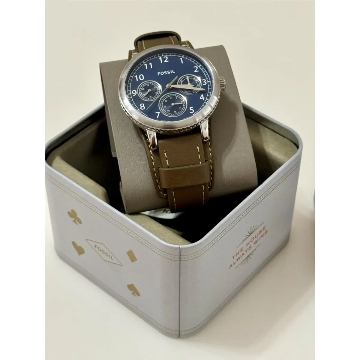 Fossil Airlift Silver Blue Olive Green Leather Men`s BQ2734 Watch