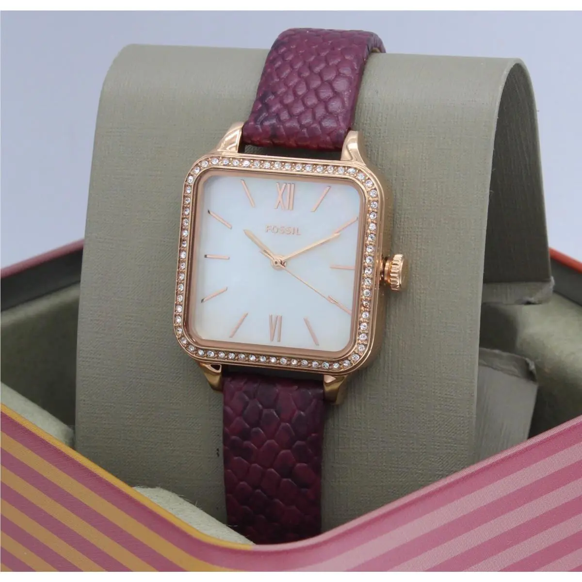 Fossil Colleen Crystals Rose Gold Red Mop Dial Womens BQ3919 Watch
