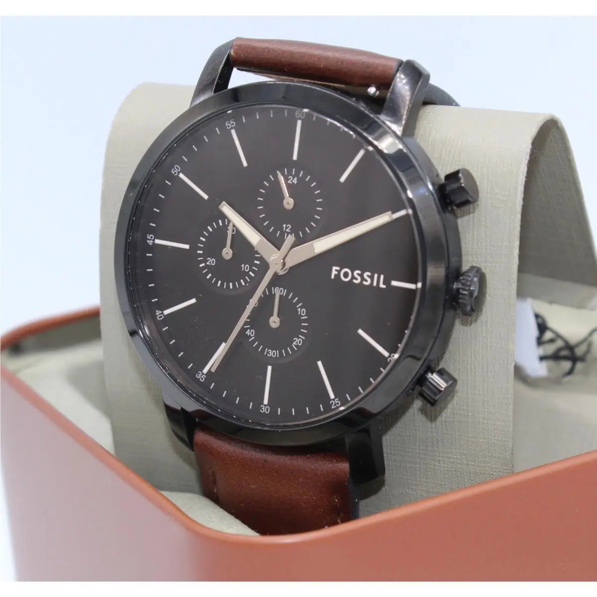 Fossil Luther Brown Leather Black Chronograph BQ2461 Men`s Watch