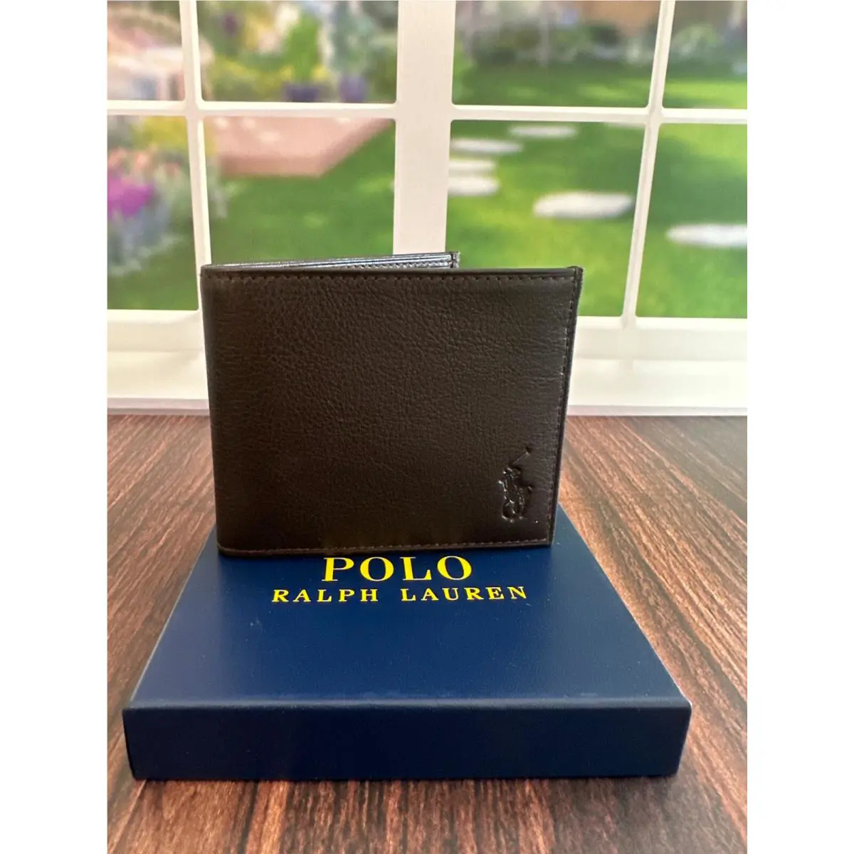 Polo Ralph Lauren Wallet Mens Brown Pebbled Leather Billfold Pony