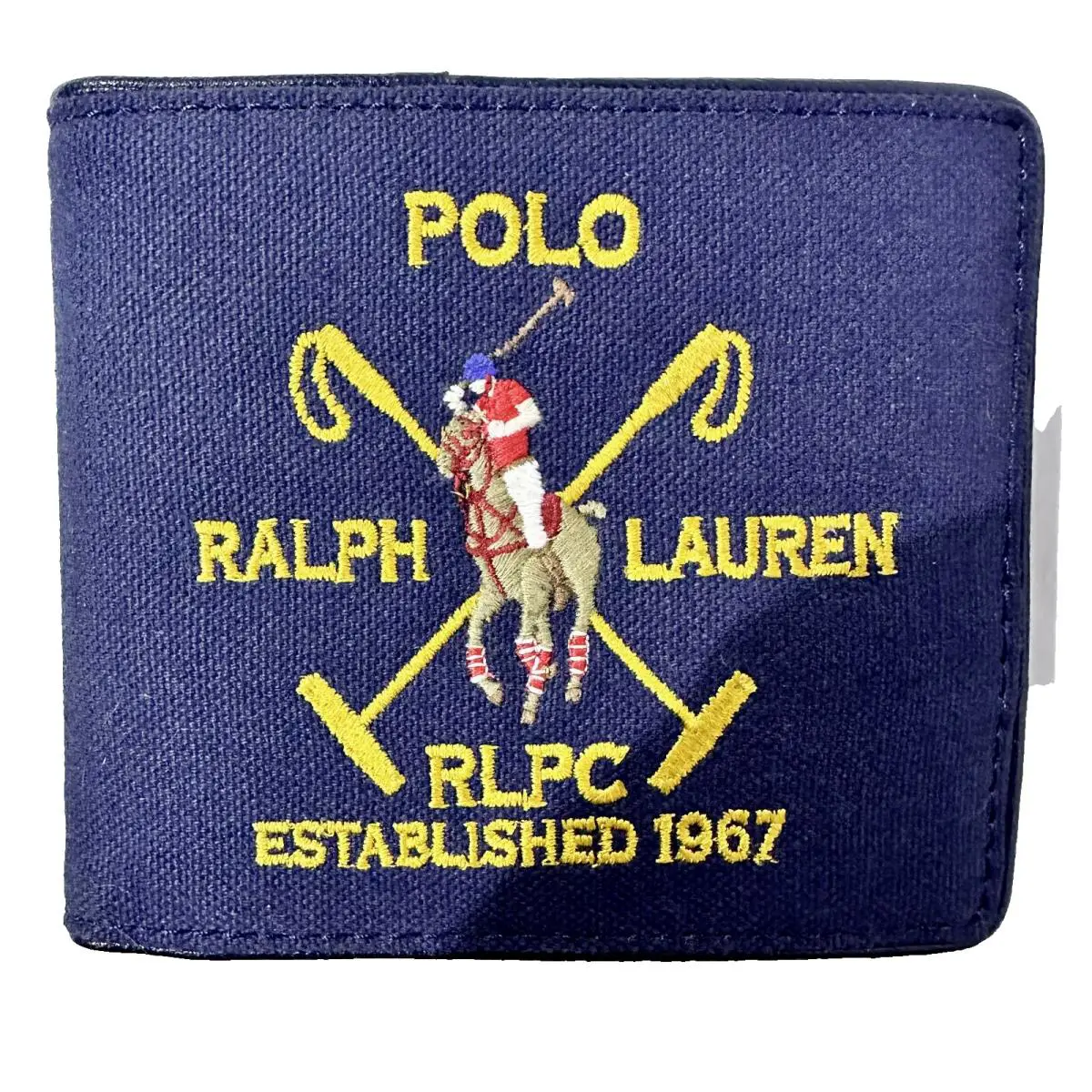 Polo Ralph Lauren Men`s Crest Canvas Leather Billfold Wallet Navy