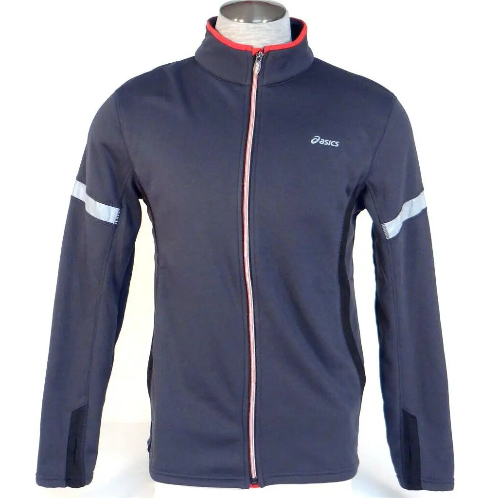 Asics Gray Red Zip Front Reflective Running Jacket Men`s