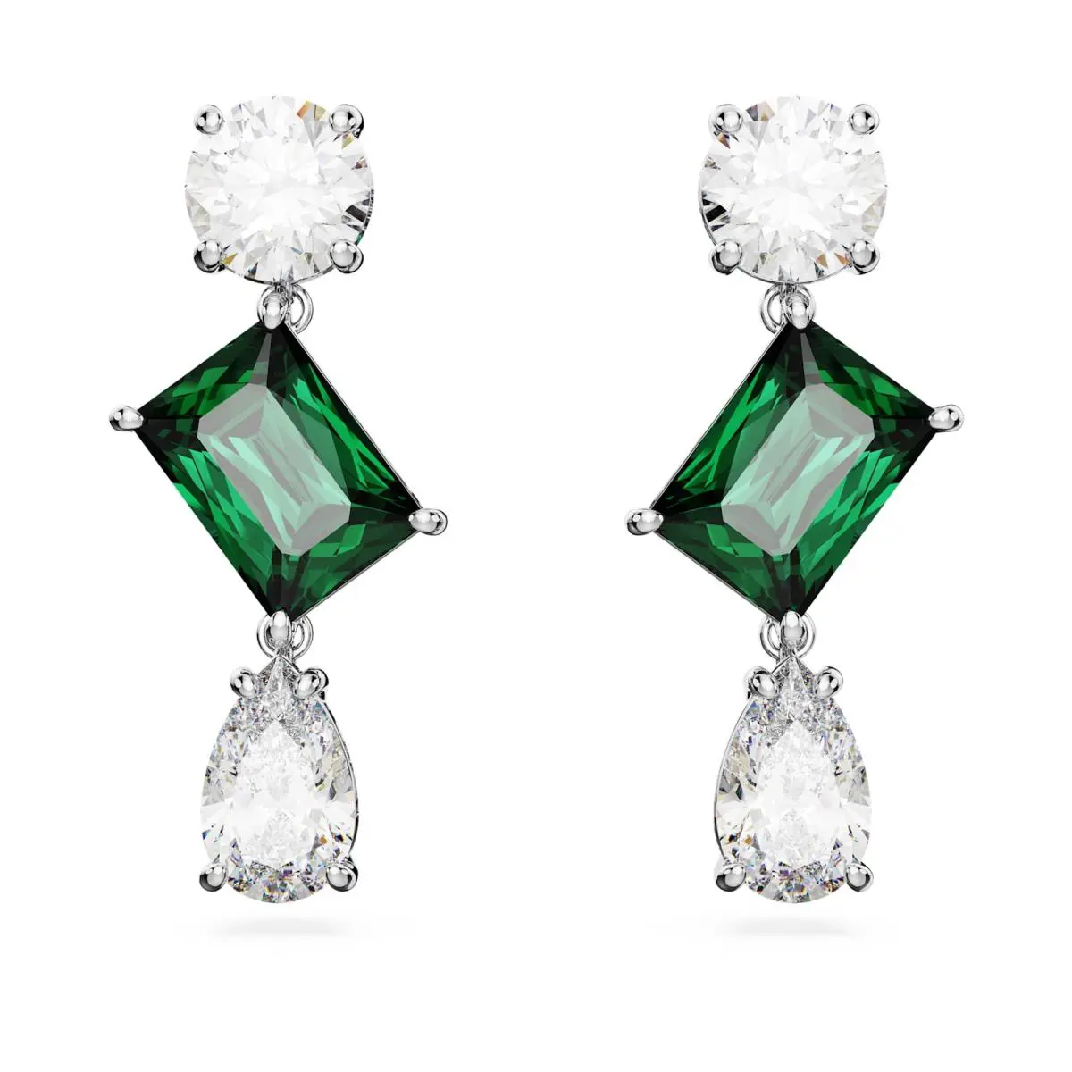 Swarovski Mesmera Drop Earrings Mixed Cuts Green Rhodium Plated 5665878