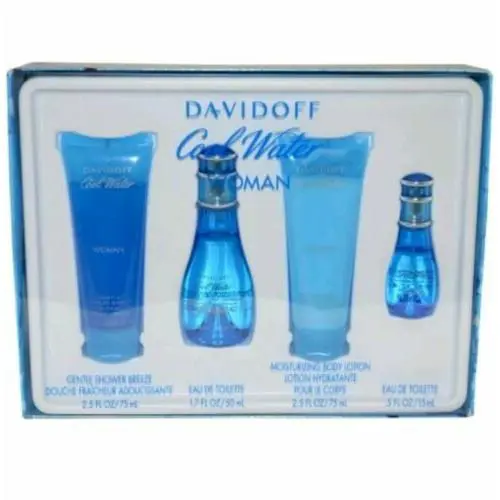 Cool Water by Davidoff 4Pcs Gift Set 1.7+0.5 oz EDT+2.5oz B.L+2.5oz S.g - Women