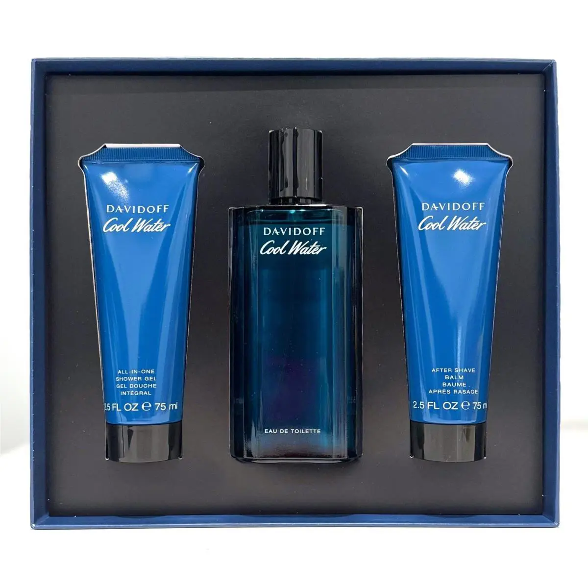 Davidoff Cool Water Gift Set For Men: 4.2 oz EDT+2.5 oz Aftershave +2.5 oz S/gel