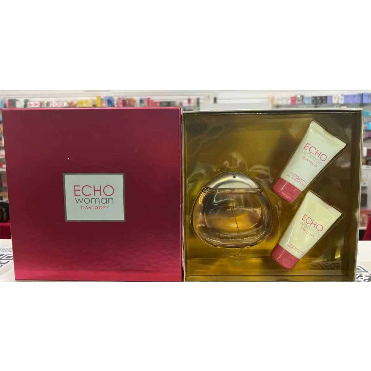 Echo Woman Davidoff 3 pc Set 3.4oz Edp Spray 1.7oz S/gel B/cream 1 Free Perfume