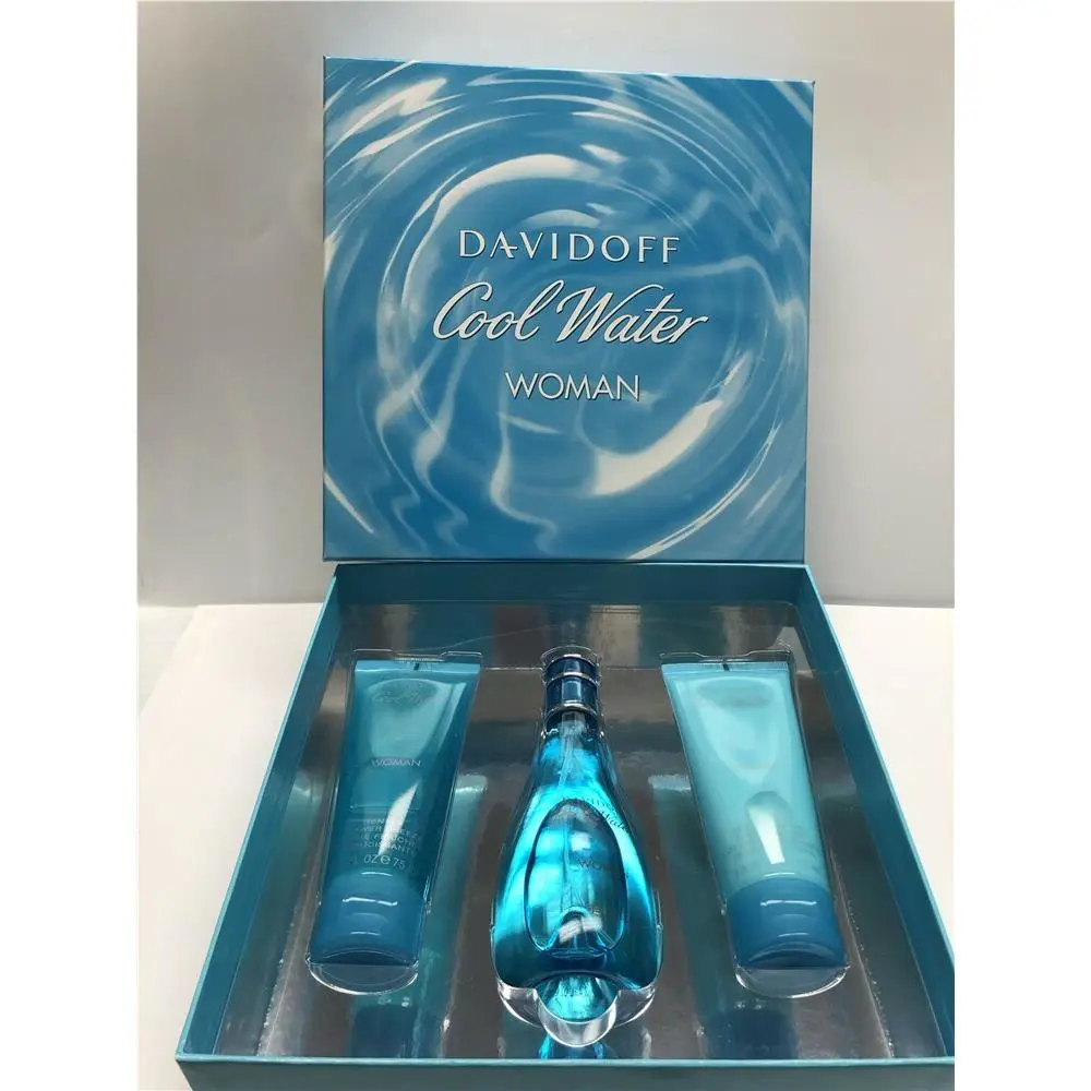 Cool Water by Davidoff 3pc Set 3.4 oz Eau de Toilette Spray Women Hard Box