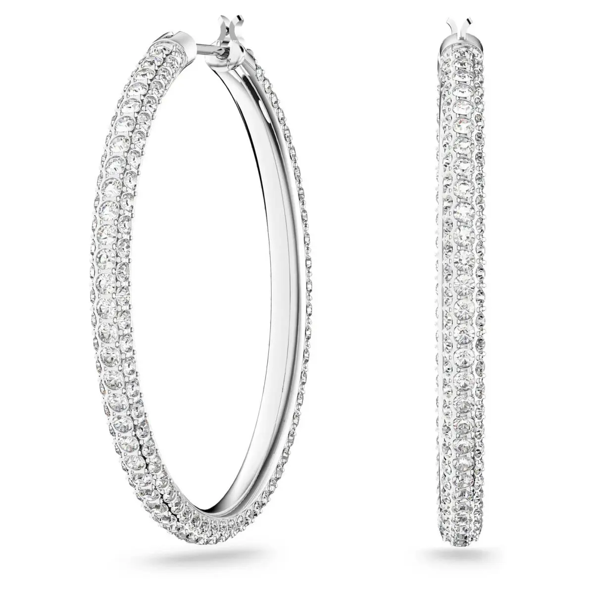 Swarovski Stone Hoop Earrings Pavé Large White Rhodium Plated 5389432