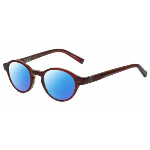 V356 Round Polarized Bi-focal Sunglasses Crystal Red Marble 43 mm Blue Mirror by John Varvatos