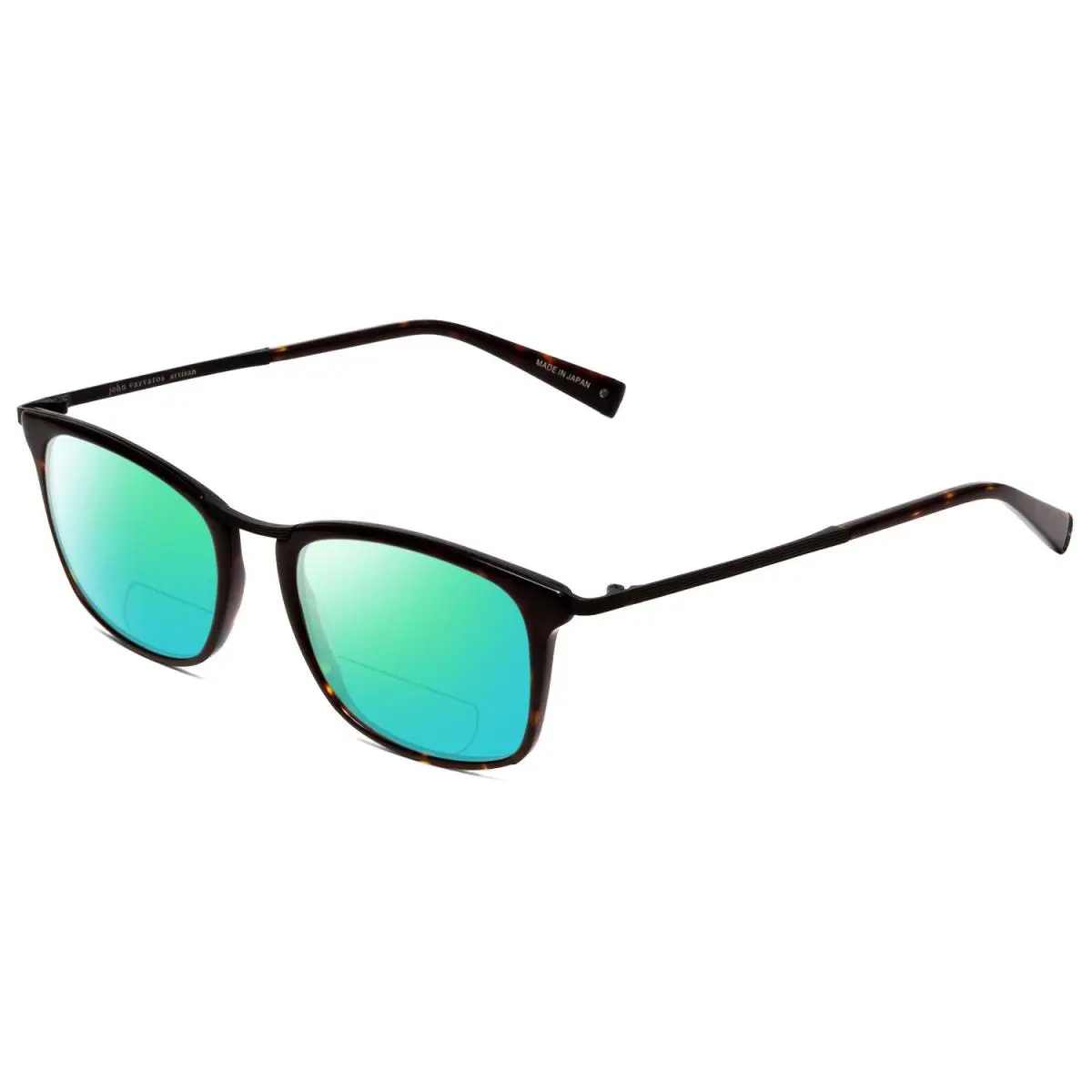 John Varvatos V375 Polarized Bi-focal Sunglasses Tortoise Brown Gold Black 53 mm - Frame: Multicolor, Lens: Green Mirror