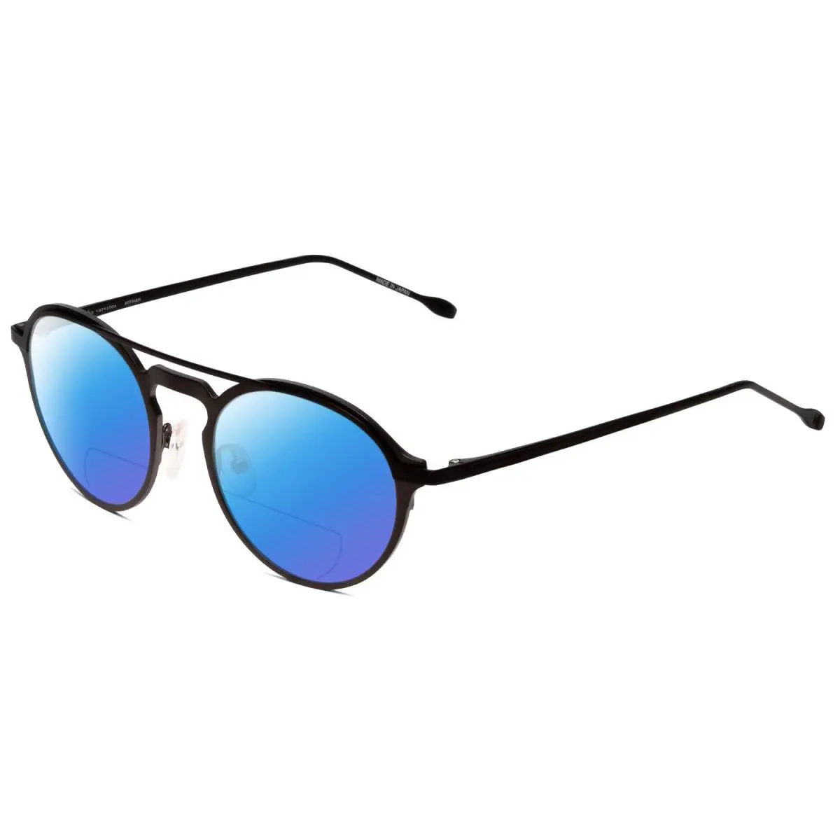 John Varvatos V160 Round Polarize Bi-focal Sunglasses Gunmetal Silver Black 50mm - Frame: Multicolor, Lens: Blue Mirror
