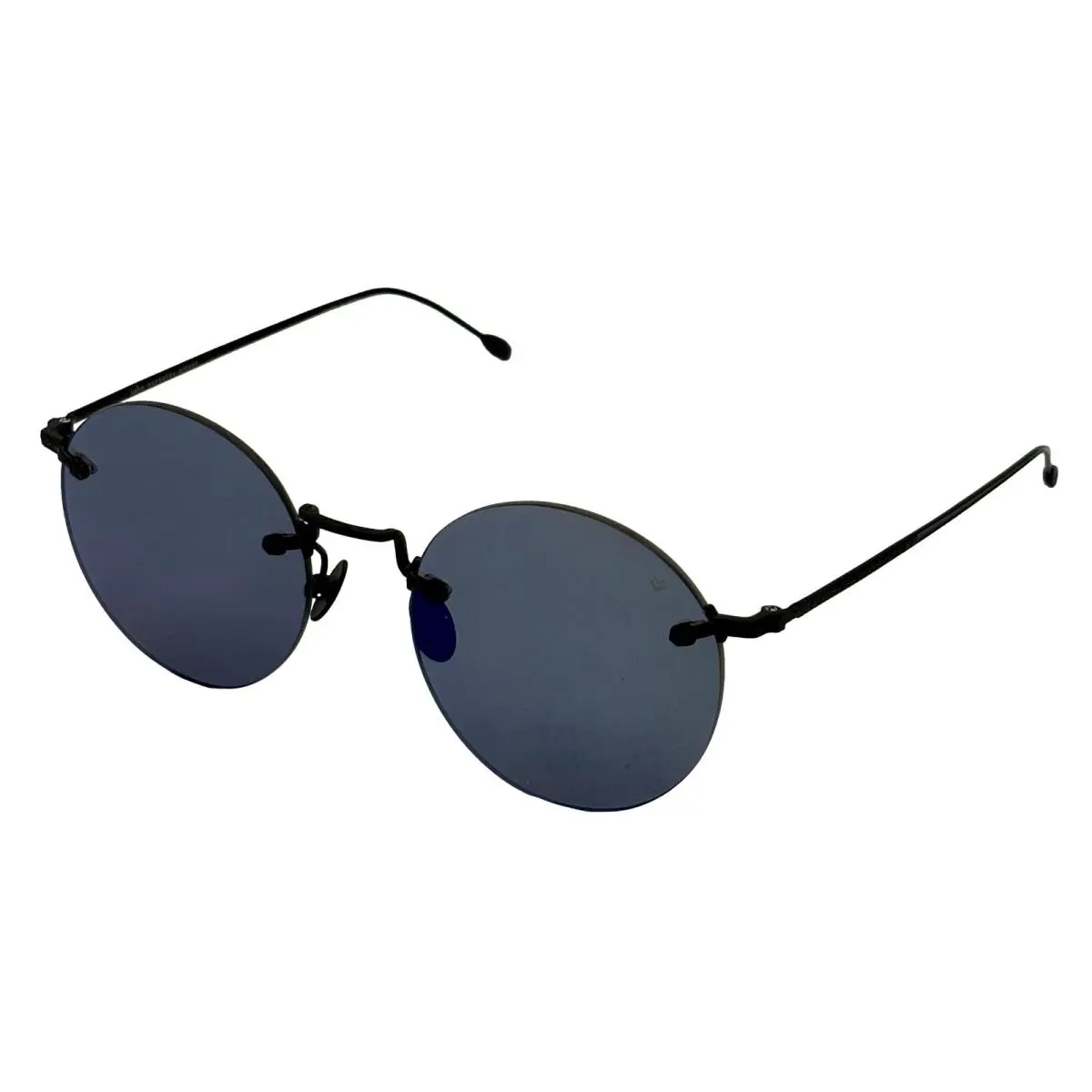 Mens Matte Black Round Rimless Metal Sunglass Smoke Lens V525 by John Varvatos