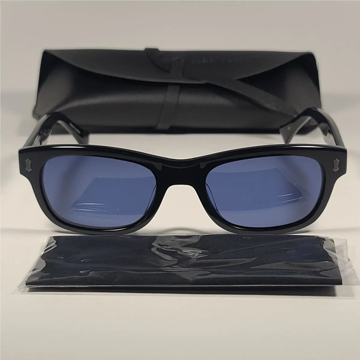 John Varvatos Men`s Rectangle Sunglasses V538 Black Red Frame Blue Lens 52mm