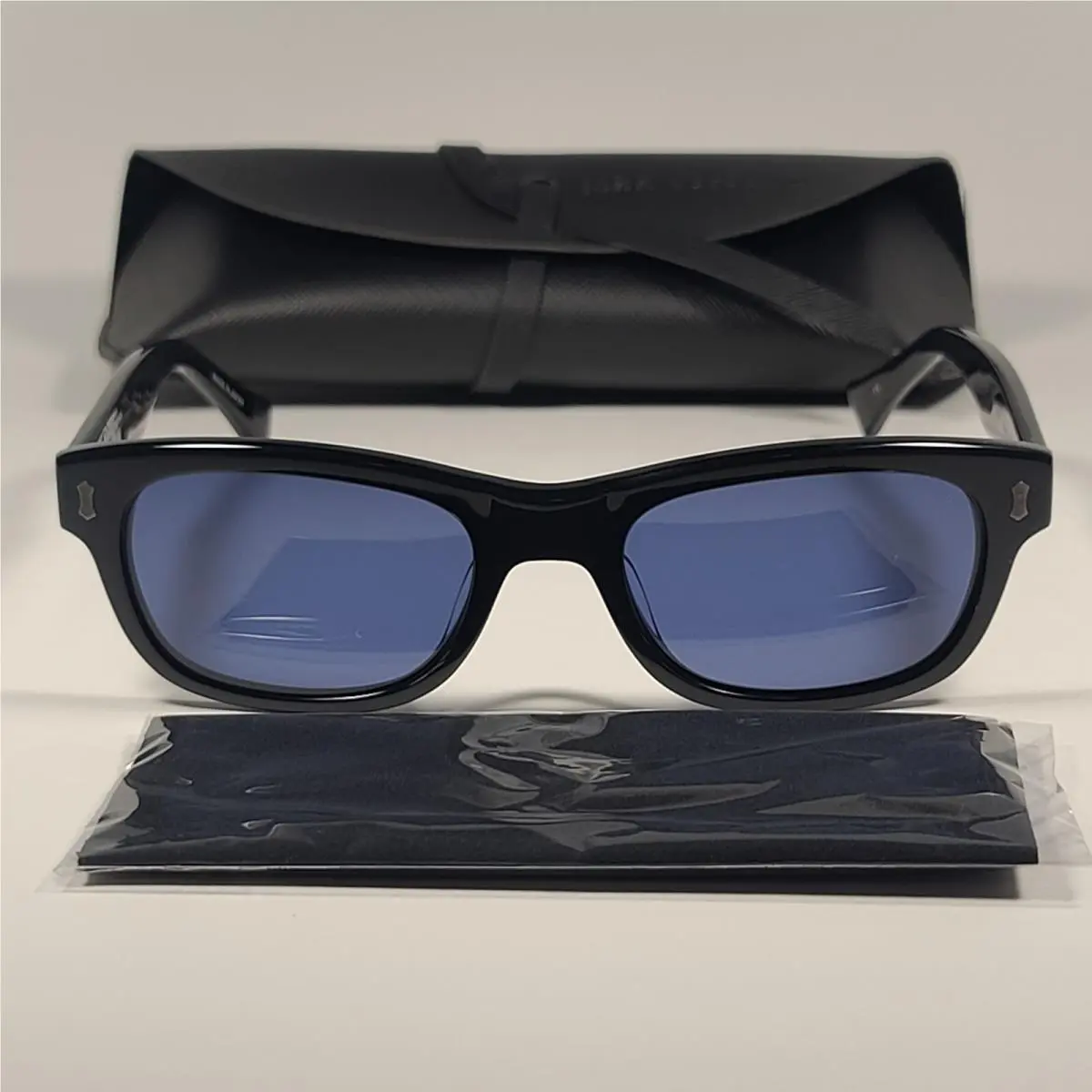Men`s Rectangle Sunglasses V538 Black Red Frame Blue Lens 52mm by John Varvatos