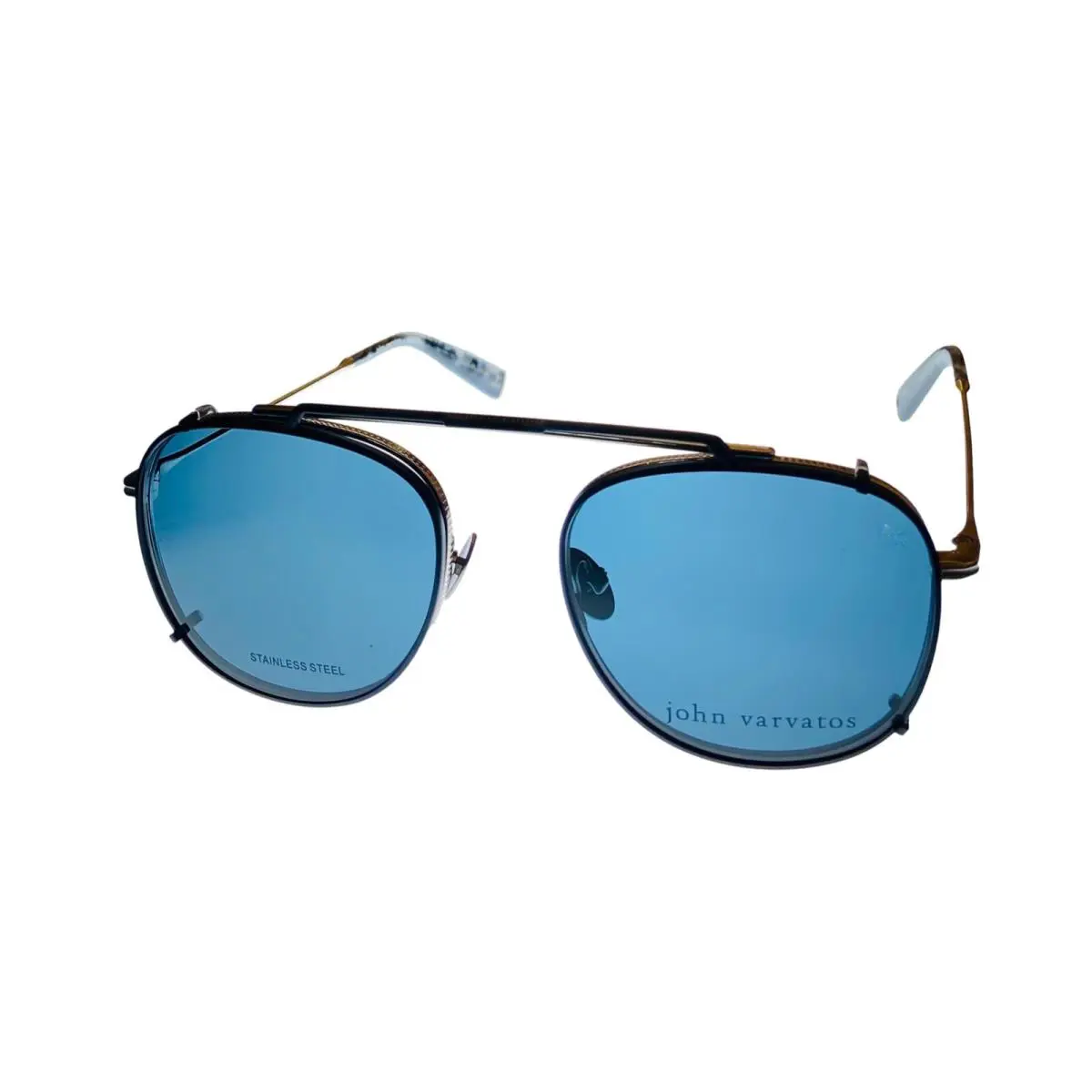 John Varvatos Mens Silver Metal Aviator Sunglass V176 Smoke Clip Lens