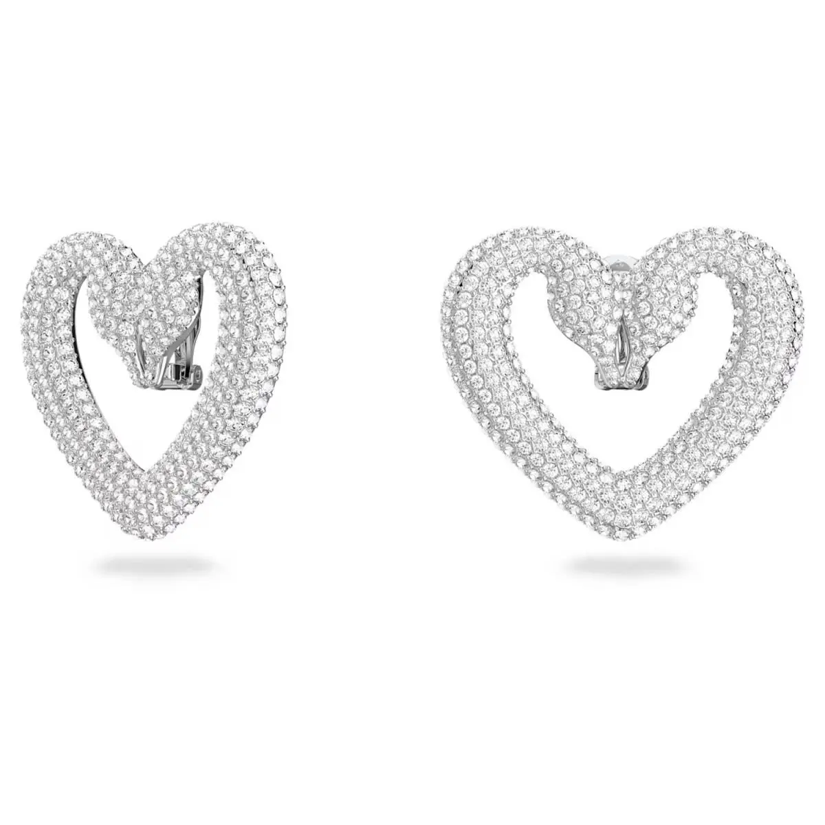 Una Clip Earrings Heart Large White Rhodium Plated 5626172 by Swarovski