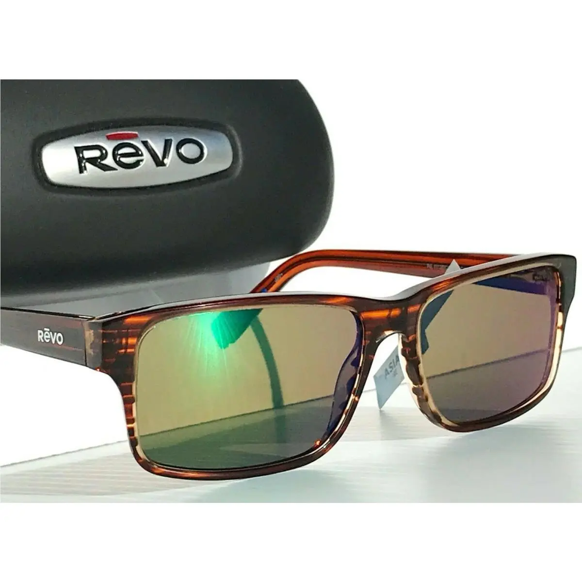 Finley Brown Horn Shiny Polarized Green Eco Sunglass 1112 12 GN by Revo