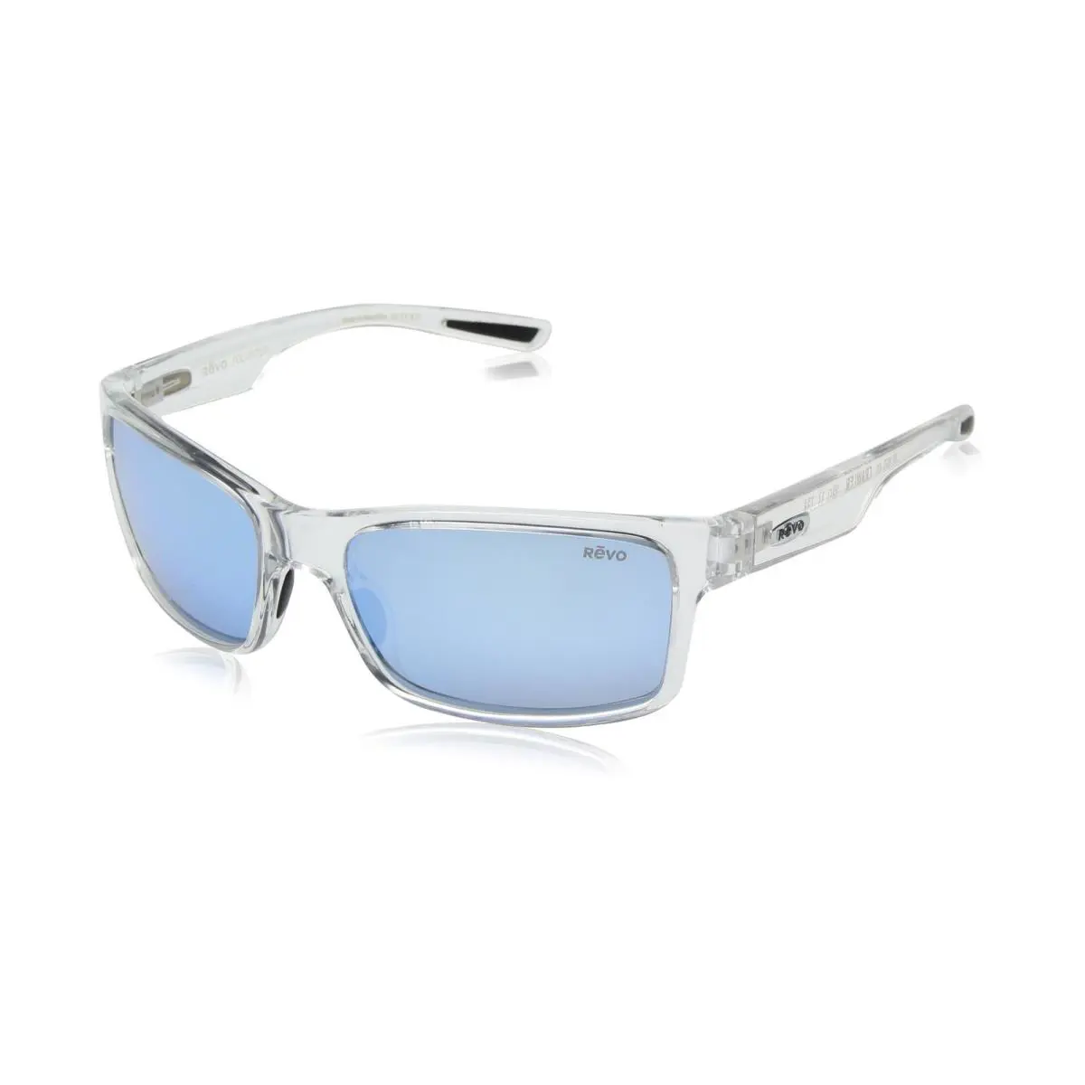 Revo Sunglasses Crawler: Polarized Performance Rectangle Sport Wrap Frame - Frame: Clear, Lens: Blue