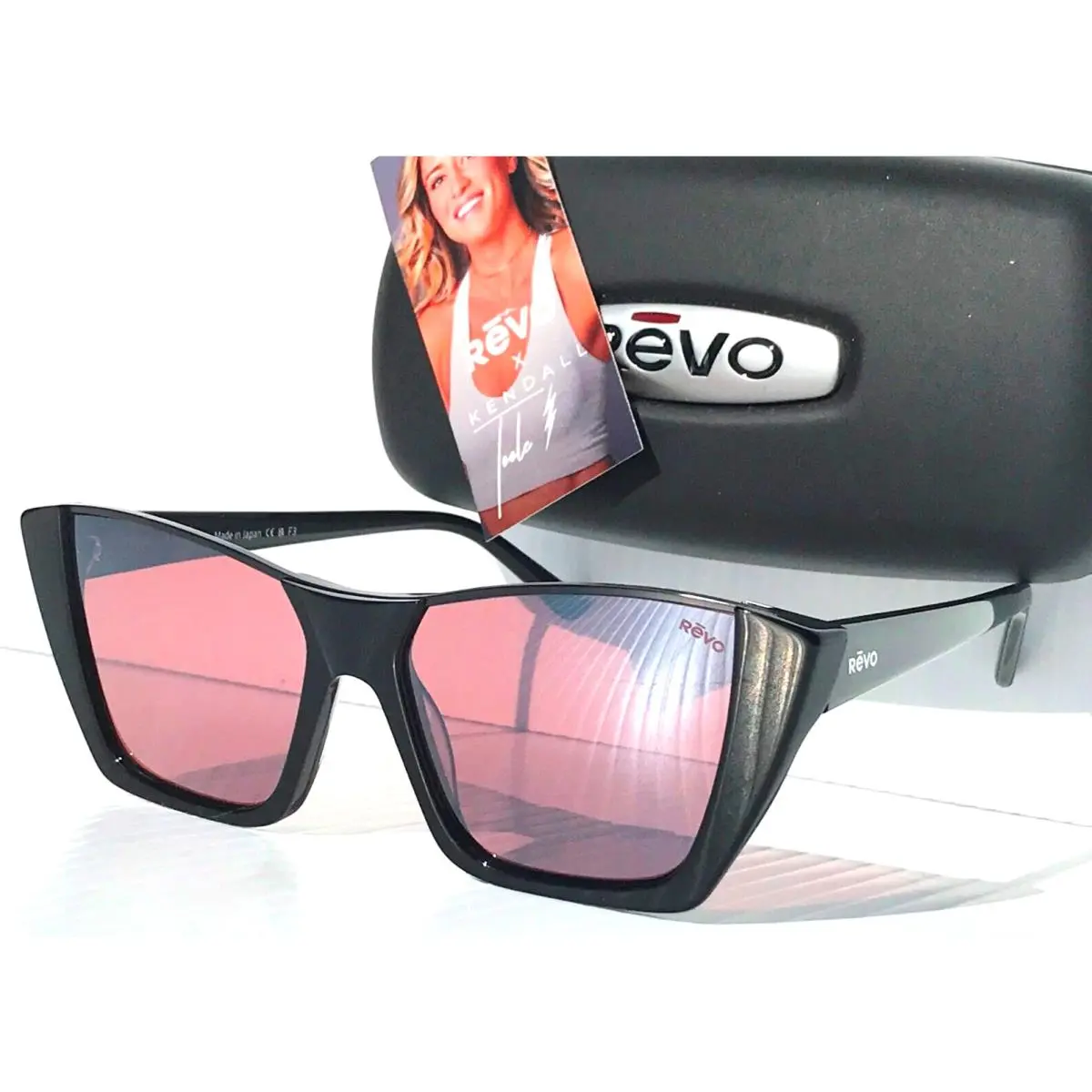 Kendall 2 Shiny Black Polarized Drive Rose Lens Sunglass 1216 01 GO by Revo