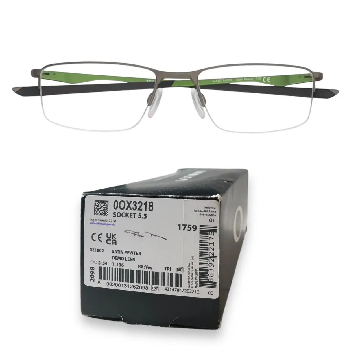 Oakley OX3128 02 Socket 5.5 Satin Pewter Men Eyeglasses Frame 54-18mm - Frame: Pewter
