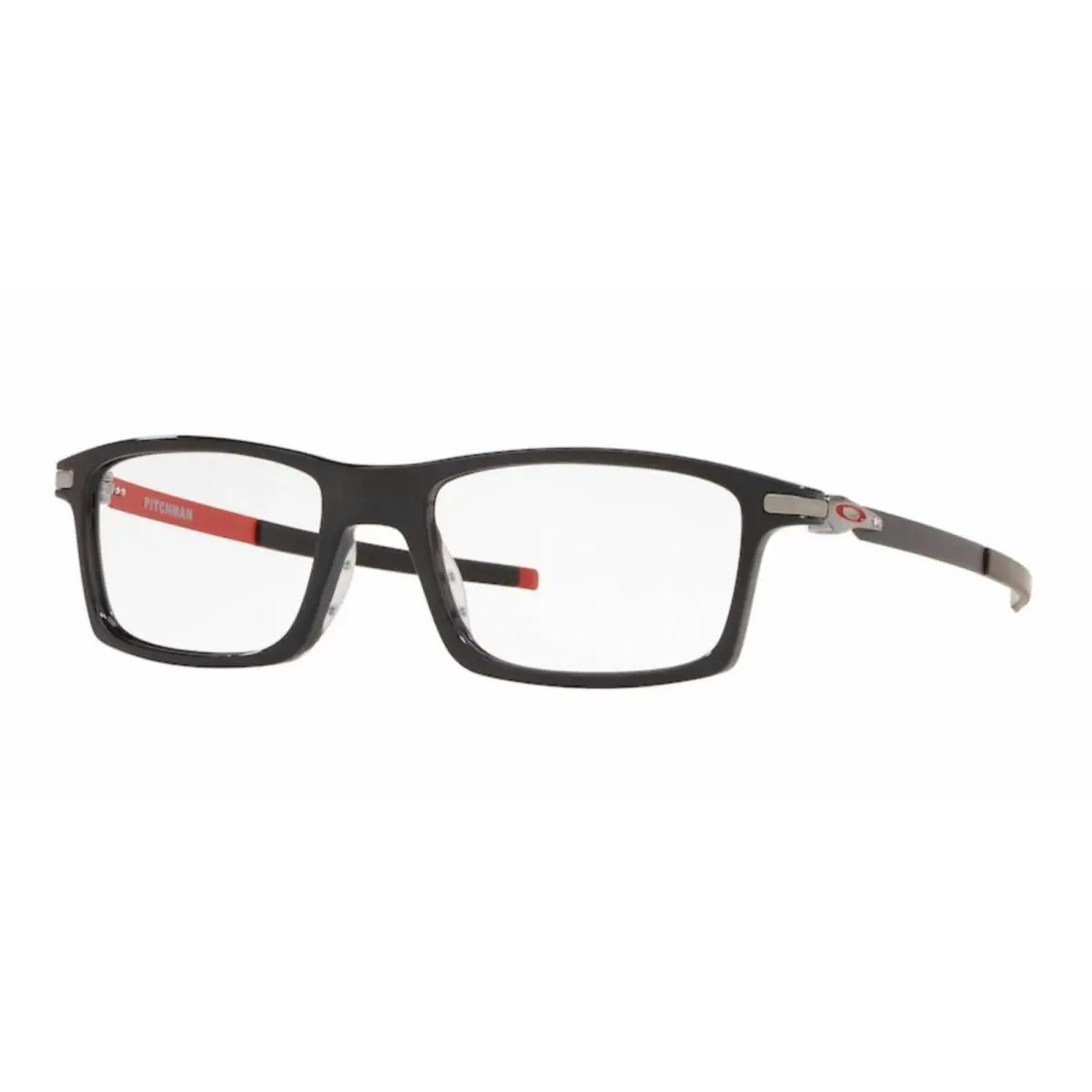 Oakley Eyeglasses Pitchman OX 8050-1555 55-18 Black Silver with Red Frames - Frame: Black Ink Frames Matte Black Silver & Red Temples, Lens: Clear Demos