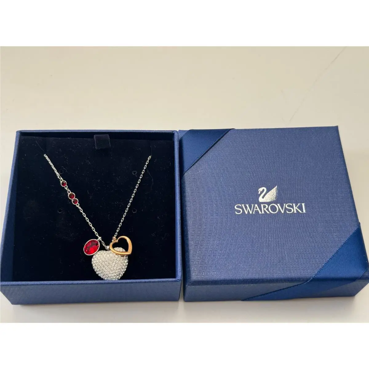 Swarovski Miranda Kerr Collaboration Silver Crystal Duo Heart Pendant Necklace