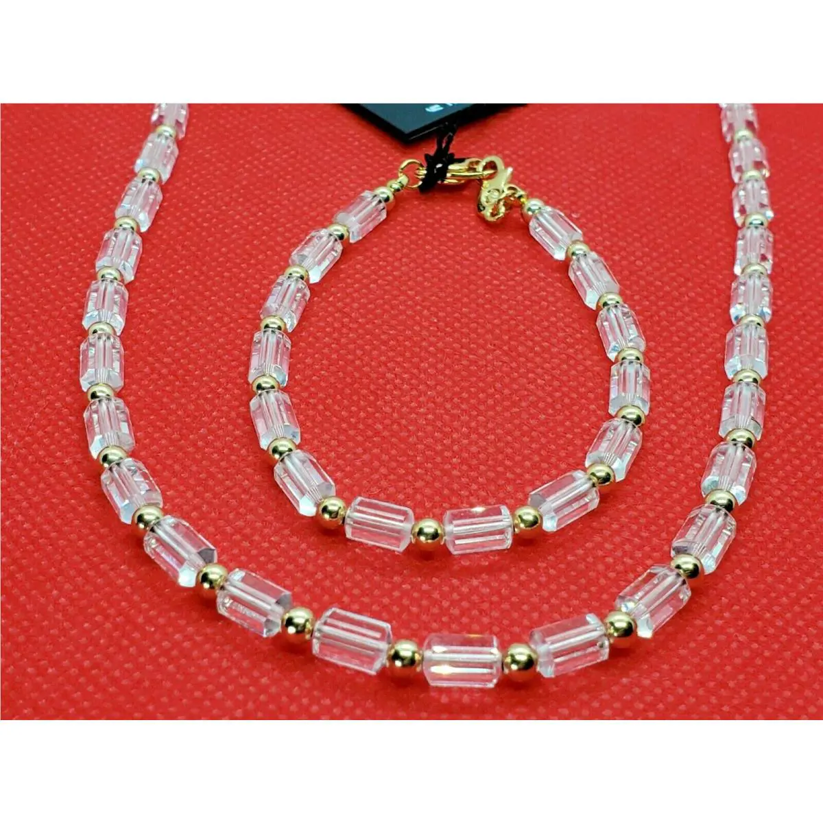 Swan Swarovski Yellow Gold Plated Crystal Necklace and Bracelet Set