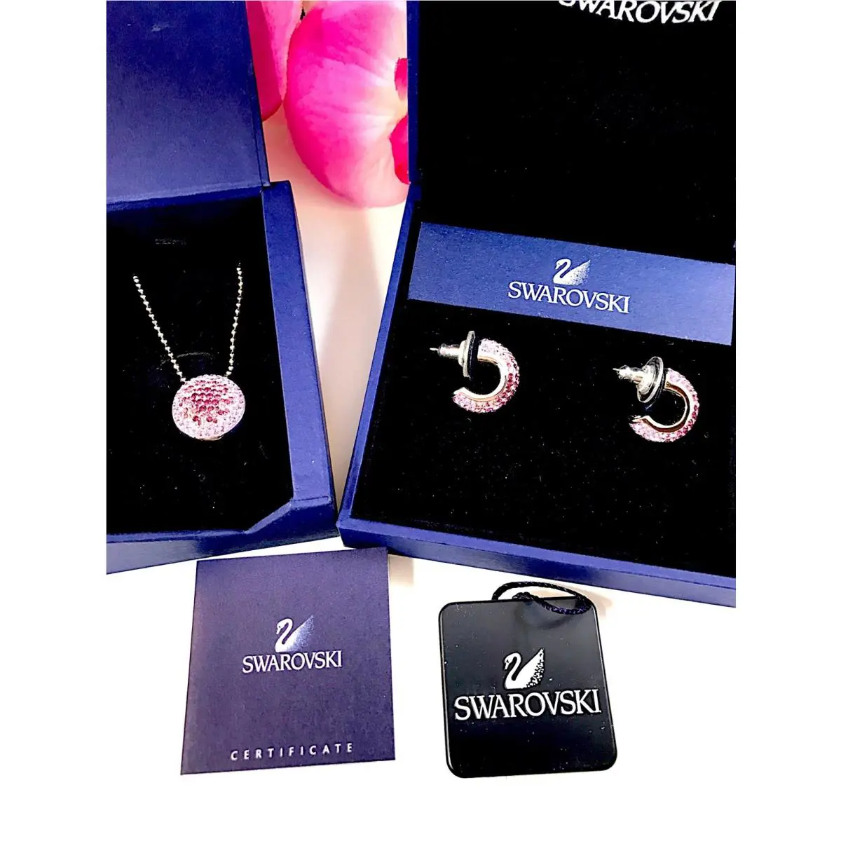 Swarovski Silver Rhodium Amethyst Rhinestone Maggy Pendant Earrings Set