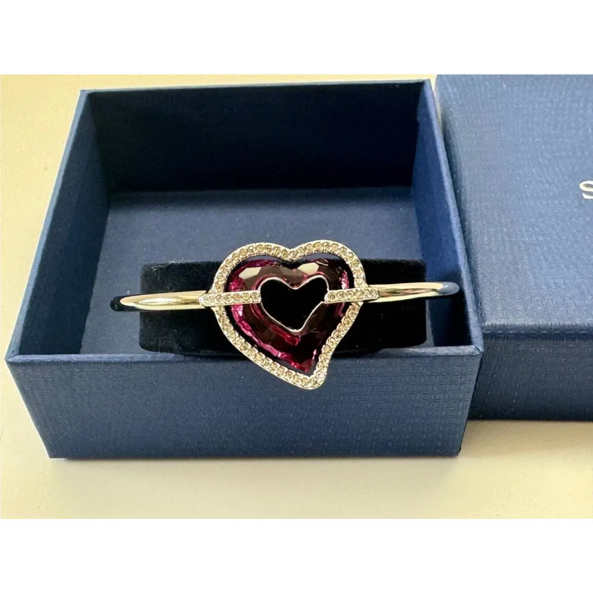 Swarovski Women`s Jewelry Silver Plated Love Heart Crystal Pave Bangle Bracelet