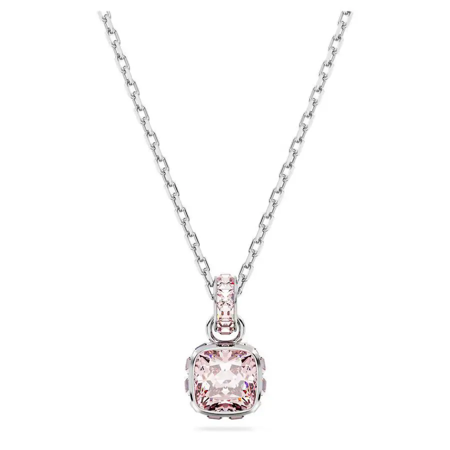 Swarovski Birthstone Pendant Square Cut June Pink Rhodium Plated 5652044