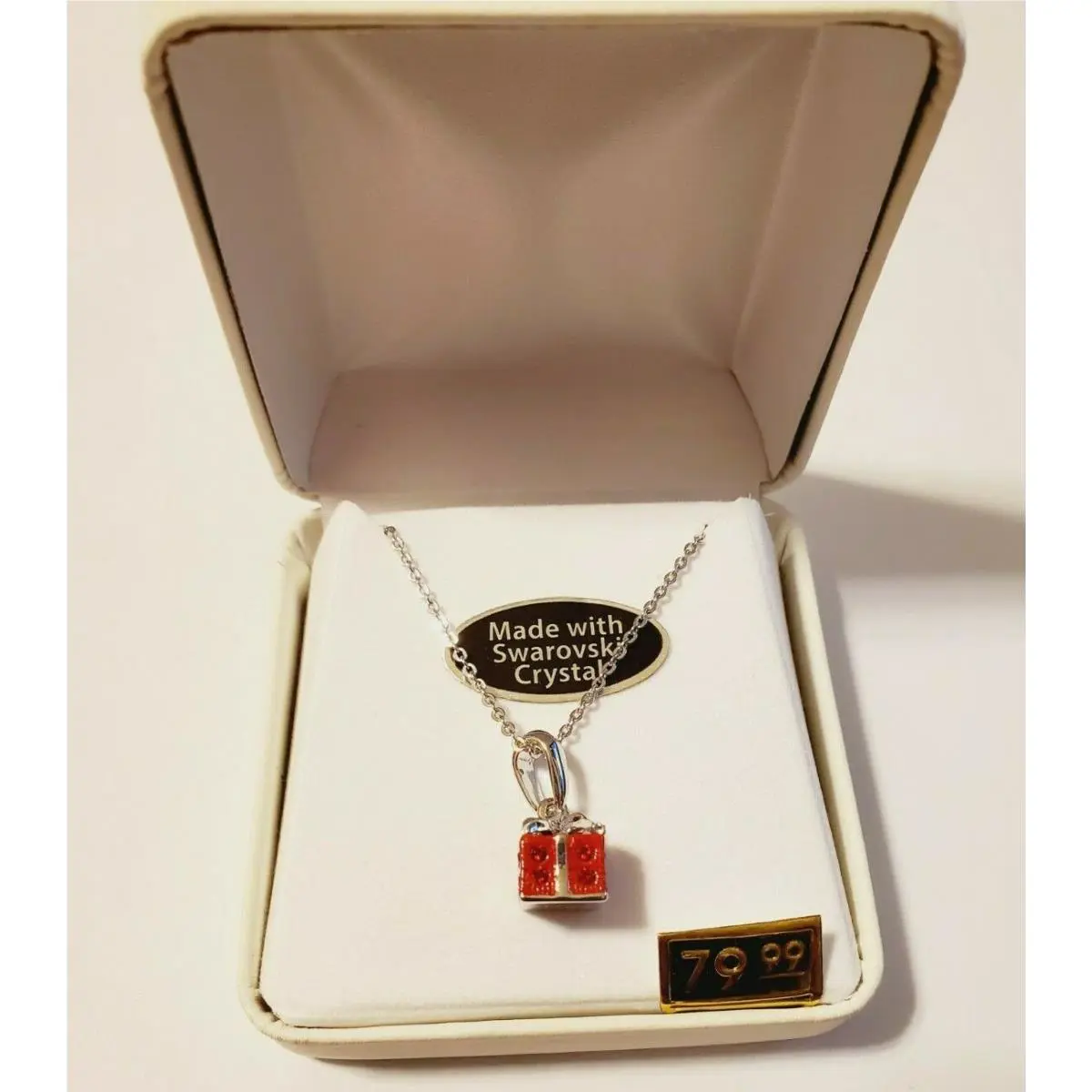 Crystals From Swarovski Red Present Necklace In Sterling Silver Overlay 18 Inch