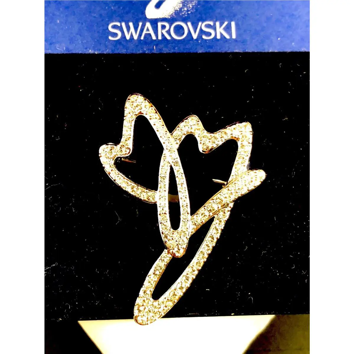Dazzling Swarovski Swan Crystal Rhinestone Cherish Double Heart Brooch
