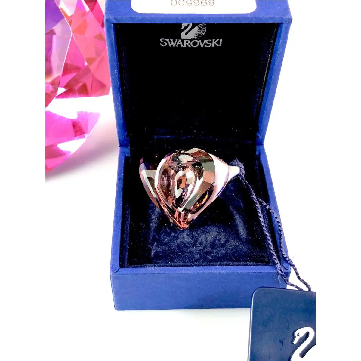 Swarovski Swan Rhodium Rosaline Lavender Crystal Double Heart Ring Size 6.5
