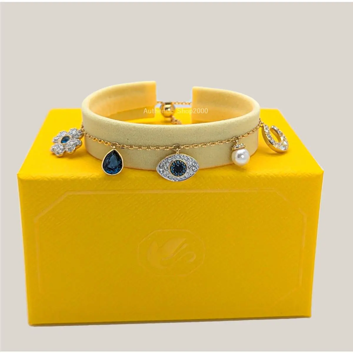 Swarovski Gold Clover Evil Eye Horseshoe Charms Bracelet 5692162