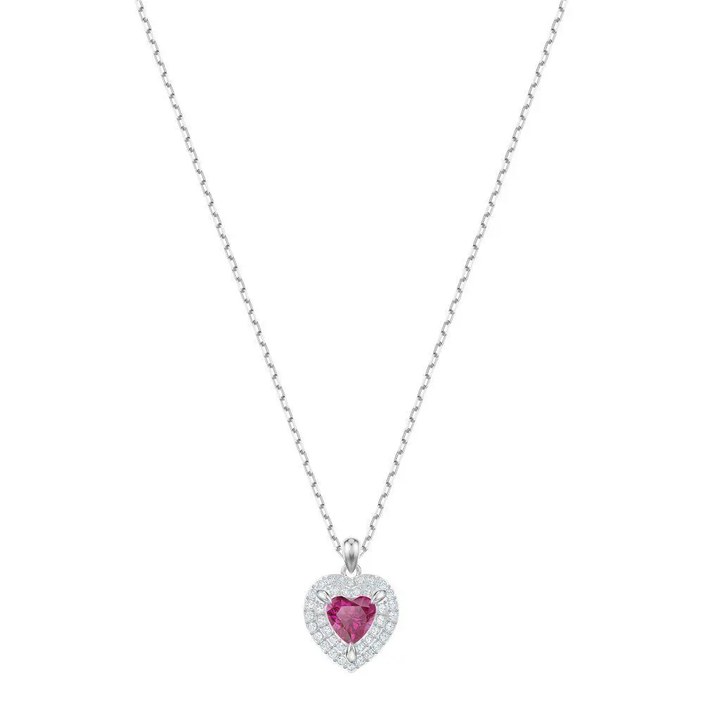 Swarovski One 5446301 Rhodium Plated Crystal Red Heart Pendant Necklace