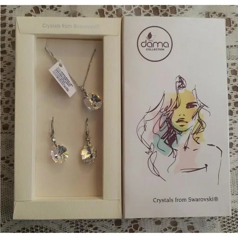 Crystals From Swarovski Dama Collection 3 Piece Set Necklace Earring