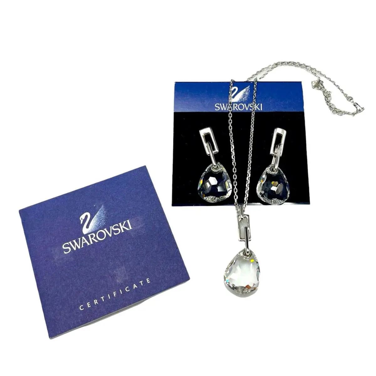 Rhodium Plated Crystal Faceted Rhinestone Necklace Earring Set by Swarovski