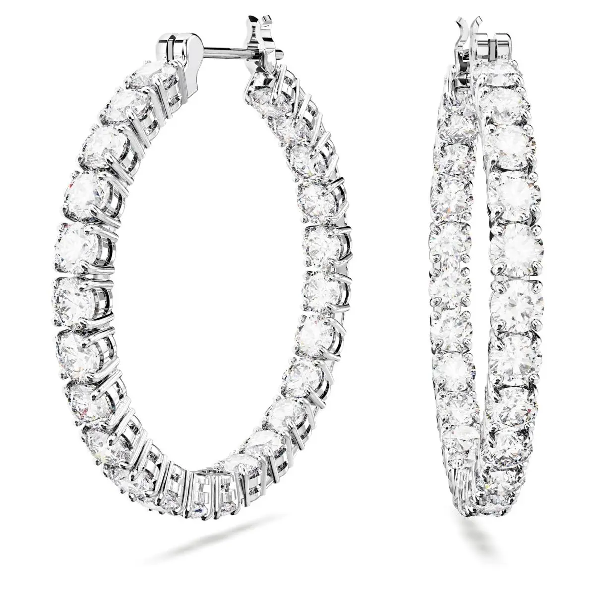 Matrix Hoop Earrings Round Cut White Rhodium Plated 5647715 by Swarovski