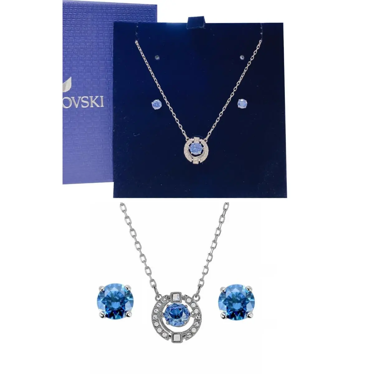 in Gift Box Swarovski 5480485 Rhodium Blue Crystals Set Earrings Necklace