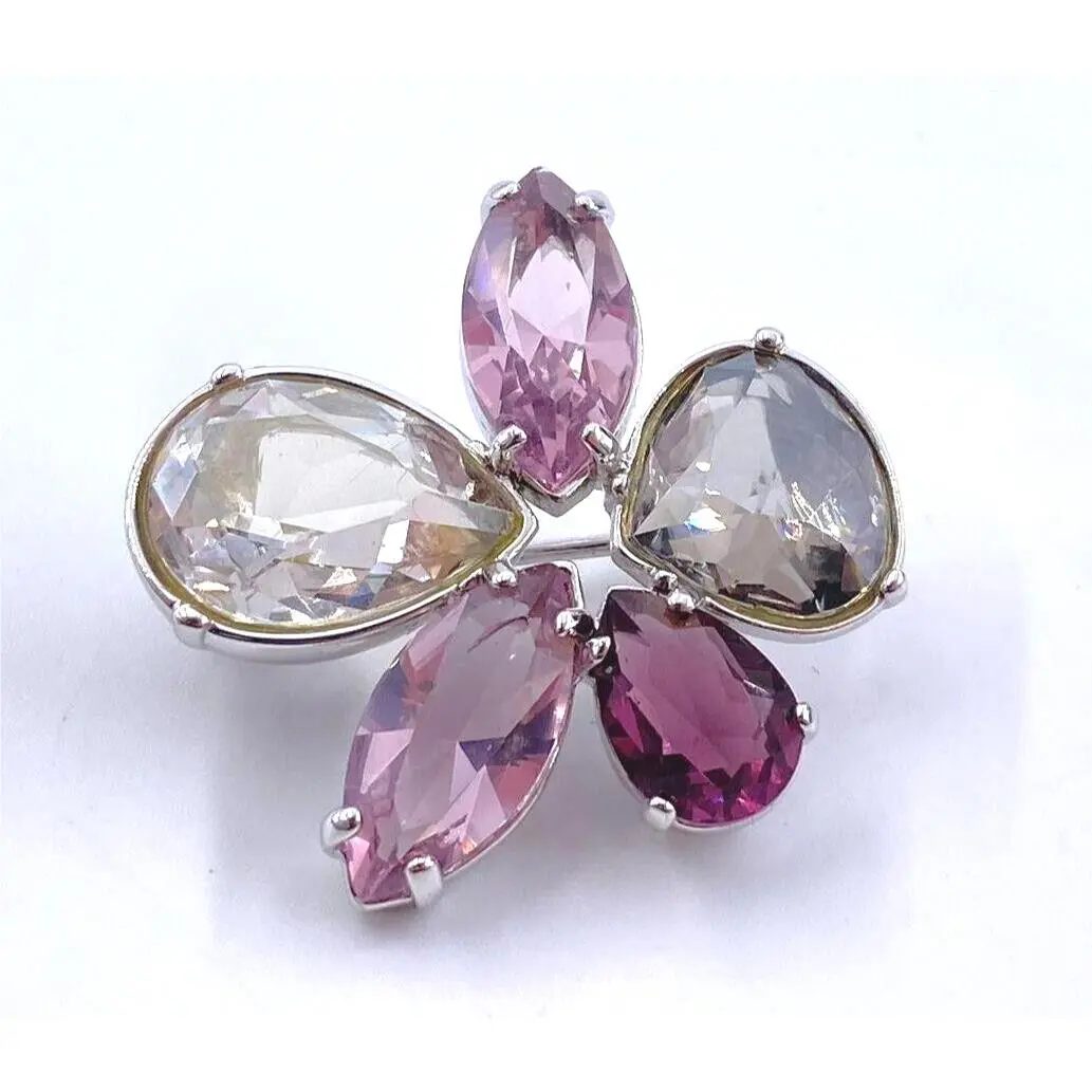 Swarovski Crystal Brooch Pin 5 Crystals Abstract Flower Signed Box