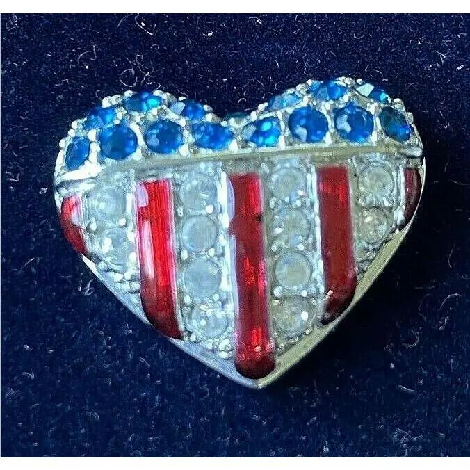 Swarovski Patriotic Heart Brooch- Red White Blue Crystals