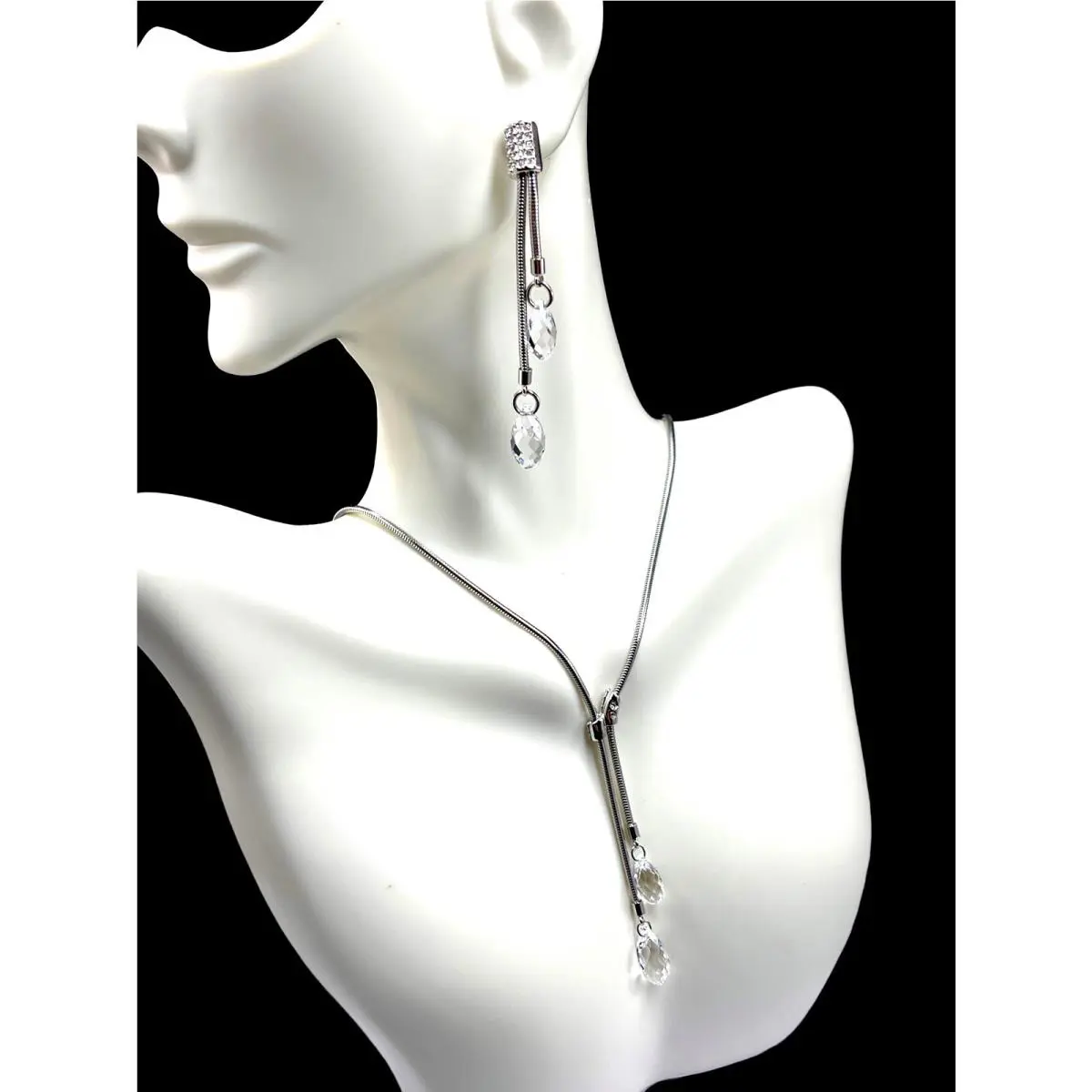 Swarovski Rhodium Crystal Rhinestone `gillian` Drop Necklace Earrings Set