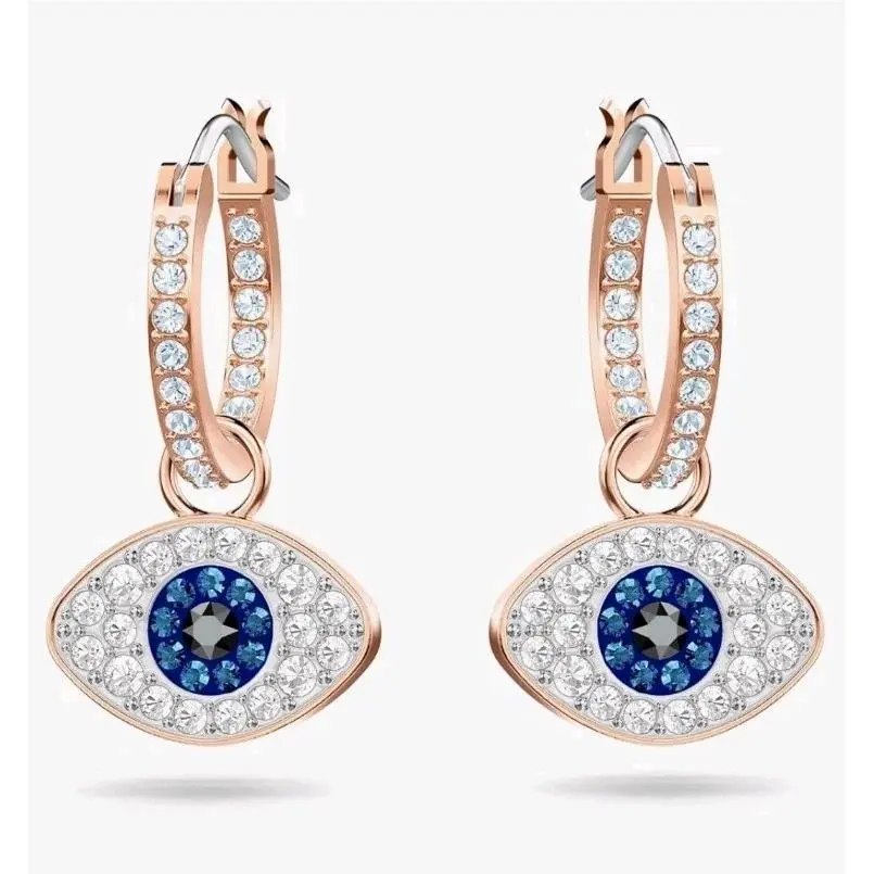 Symbolica Hoop Earrings Evil Eye Blue Rose Gold-tone Plated 5425857 by Swarovski