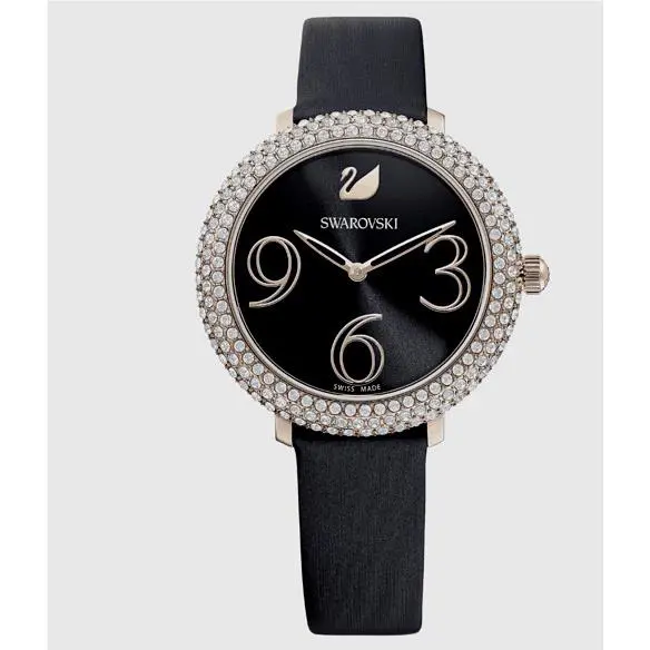 Swarovski 5484058 Crystal Frost Rose Tone Black Dial Women`s Watch