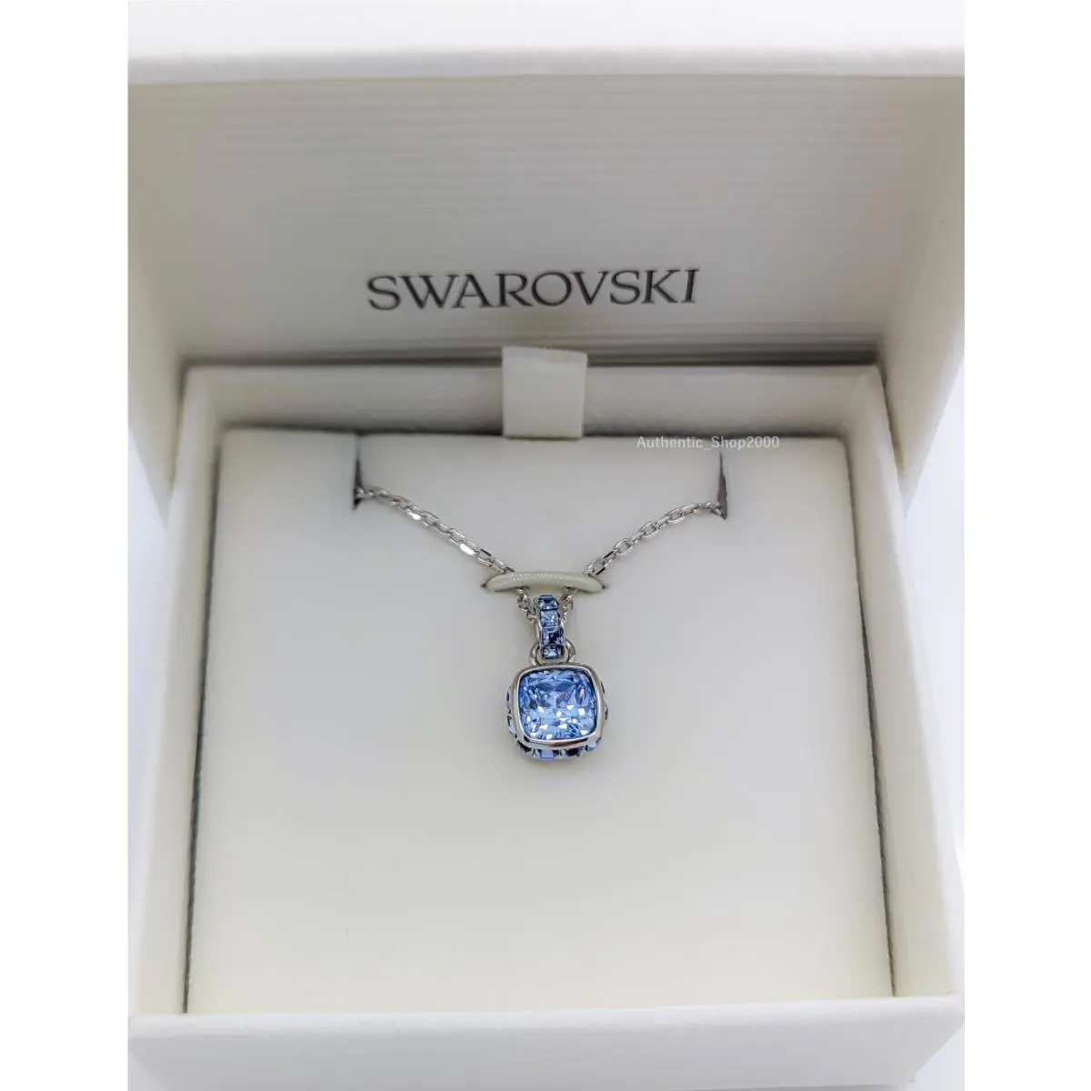 Swarovski Rhodium Aqua Blue Crystal Birthstone Pendant Necklace 5651794
