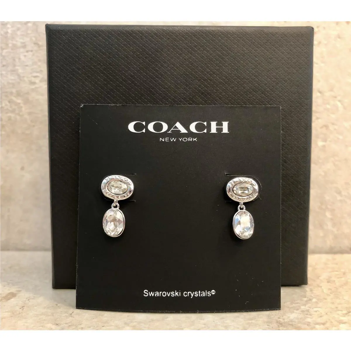 Coach Signature Logo Swarovski® Crystals Double Drop Oval Earrings